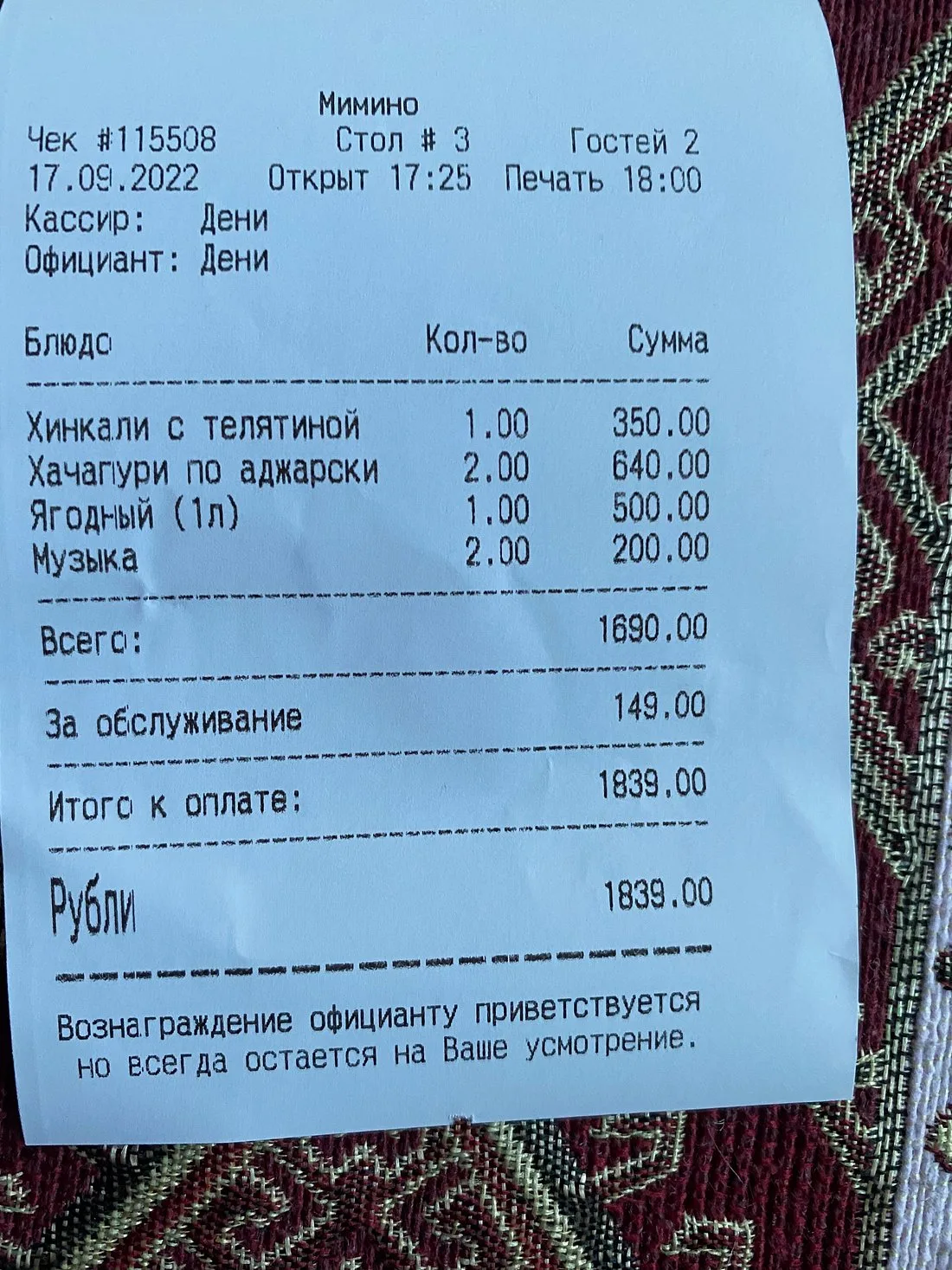 кафе Мимино